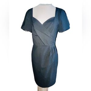 Banana Republic Size 8 black wool pleat sheath dress